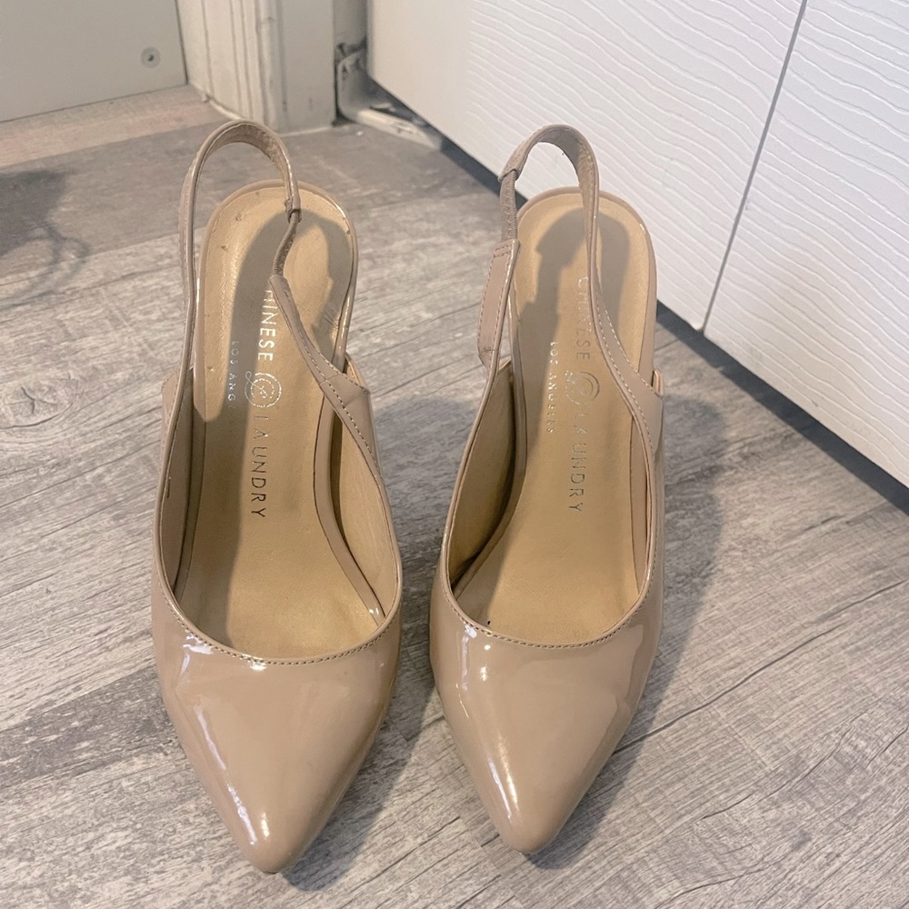 Nude sling back heels